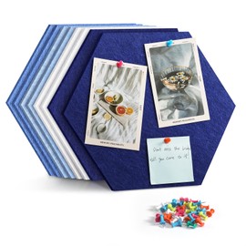 Uoisaiko 30cm Large Felt Hexagon Bulletin Board with 30 Push Pins, Pack of 8 Pin Board Notice Boards for Home Office Kitchen, Felt Wall Tiles for Photos Memos