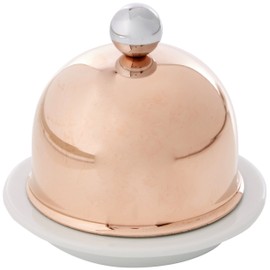 Mauviel M'Tradition Copper Porcelain Butter Dish With Stainless Steel Knob, 3.5-in, Made in France