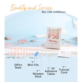 Morily Press on Nails - Pink Ombre Coffin Fake Nails Medium Length, French Tip Glossy False Stick on Fingernails for Women - 24Pcs in 12 Sizes