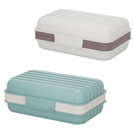 Soap Dish With Lid, Travel Soap Case, Leakproof Soap Container with Drainage Layer for Easy Cleaning, Plastic Box With Lid for Bathroom, Shower, Hiking, Mistblue+WhiteCoffee 2PCS