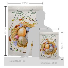 Breeze Decor Easter Nest Garden House Flag Kit Spring Happy Bunny Egg Christian Season Springtime Holiday Decoration Banner Small Yard Gift Double-Sided, Made in USA