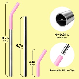 Mollcity Replacement Straw Fit for 6 oz, 8 oz, 10 oz, 12 oz Tumbler-4-Pack Tumbler Straws Short Stainless Steel Straws with Silicone Tips, BPA Free