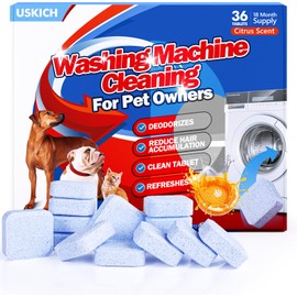 Washing Machine Cleaner-36Pack-18 Month Supply,Washer Machine Cleaner Tablets Formulated For Pet Owners,Easy Pet Hair Remover for Laundry,Compatible with HE, Top & Front Load Washer.Septic Safe