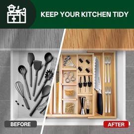 Bamboo Silverware Organizer – Expandable Kitchen Drawer Organizer and Utensil Tray with Dividers, Cutlery Storage for Flatware, Kitchen Utensils, Bedroom, and Living Room