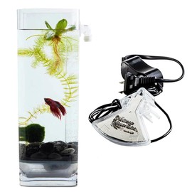 NoClean Aquariums Eco Friendly Self-Cleaning Betta Fish Tank Aquarium Kit with River Stones + Food + LED Light