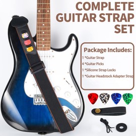WOGOD WOGOD Guitar Strap - Acoustic Electric Guitar Straps,Bass Guitar Strap with 3 Guitar Picks Holder Ends