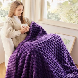 NEWCOSPLAY Super Soft Twin Blanket Purple Premium Silky Flannel Fleece 3D Clouds Stylish Jacquard Lightweight Bed Blanket All Season Use 350GSM (Purple, Twin(60"x80"))