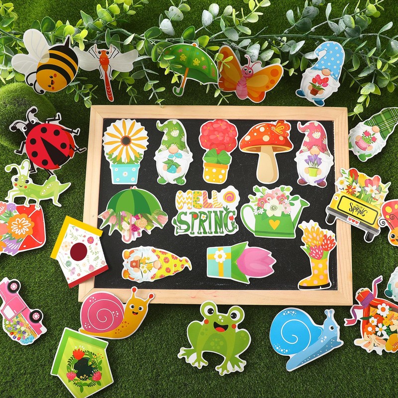Copkim 30 Pcs Gnome Butterfly Reflective Car Magnet Set Bee