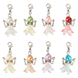 EEE ELECRELIVE 8Pcs Angel Pearl Beads Pendants Colorful Angel Wing Pendants Fairy Dangle Charms with Lobster Claps Angel Fairy Charms for DIY Bracelet Jewelry Keychain Bag Pouch Making