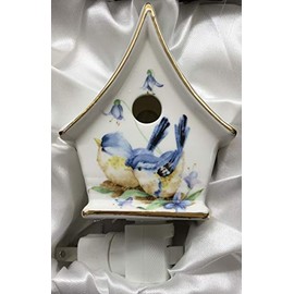Bluebirds Ceramic Bird House Night Light with Swivel Night Light Base
