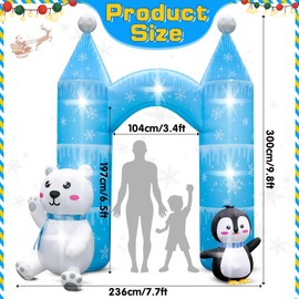 10FT Christmas Penguin Polar Bear Inflatable Arch Outdoor Decoration Snowflake Castle Blow Up Yard Decorations with 7 Lights Giant Inflation for Xmas Archway Indoor Lawn Garden Holiday Winter Party