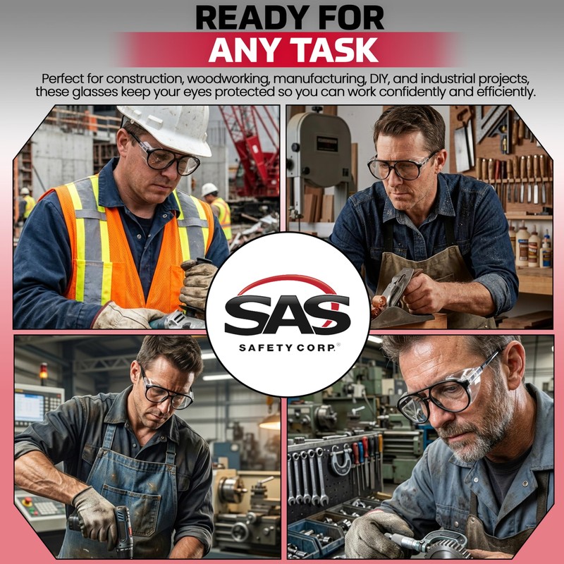 SAS Safety 5125 Classic Safety Glasses with Polybag, Black Frame/Clear