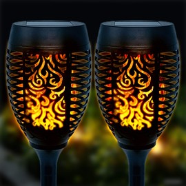 2 x Solar Lights Outdoor Garden Charismas Decorations Light - Waterproof Solar Dancing Lights Realistic Decorative Flame Lights, for Landscape, Pathway, Driveway - Garden Torches Auto On/Off