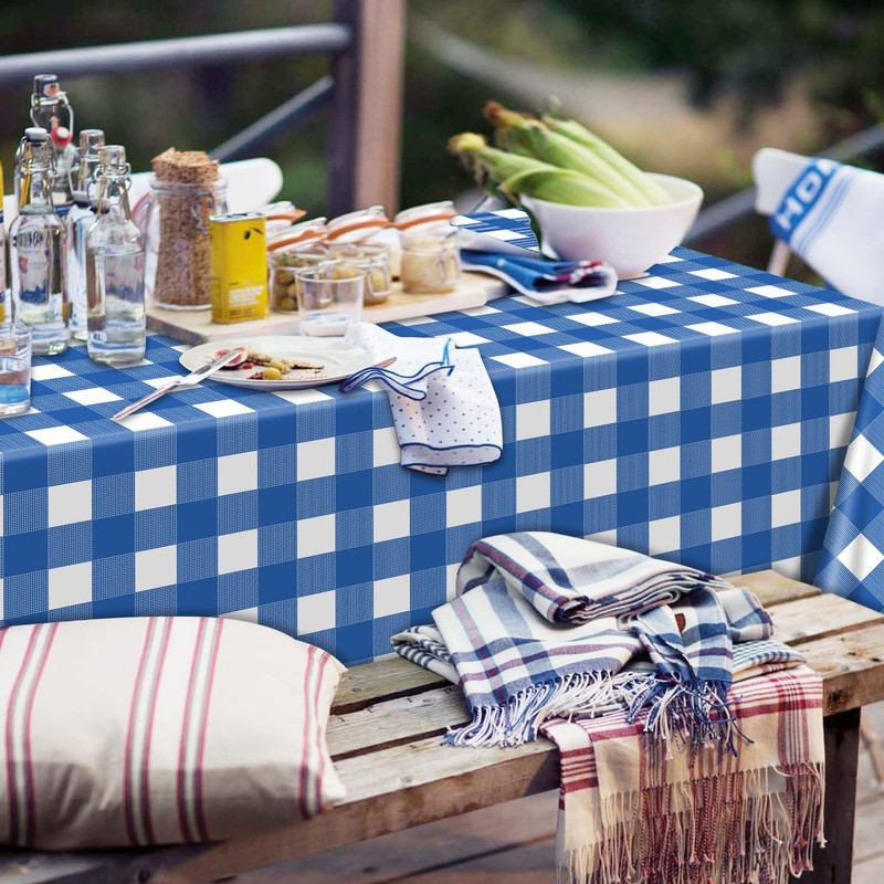 4 Pack Blue Gingham Tablecloths, Blue and White Checkered Tablecloths