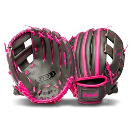 Franklin Sports unisex youth Right Handed Thrower Kids Baseball Gloves RTP Child s Tball Ball Set Boys Girls Teeball Mit, Graphite/Pink, 9.5 US