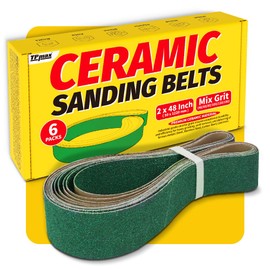 6 Pack 2 x 48 Inch Zirconia Ceramic Sanding Belts Kit – 40, 60, 80, 100, 120, 180 Grits Premium Metal Grinding Belts for Knife Sharpening, Stock Removal, and Bevel Work