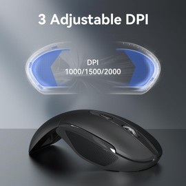 TECKNET Folding Wireless Mouse, 2.4G Travel Mouse Portable 3 Adjustable DPI 2000/1500/1000 Compatible with Notebook, PC, Computer, 2-Year Battery Life