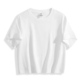 High Quality Women Crop Top T Shirts White 100% Cotton Workout Athletic Oversize Women Fashion Crop TopsSize: M, Color: White