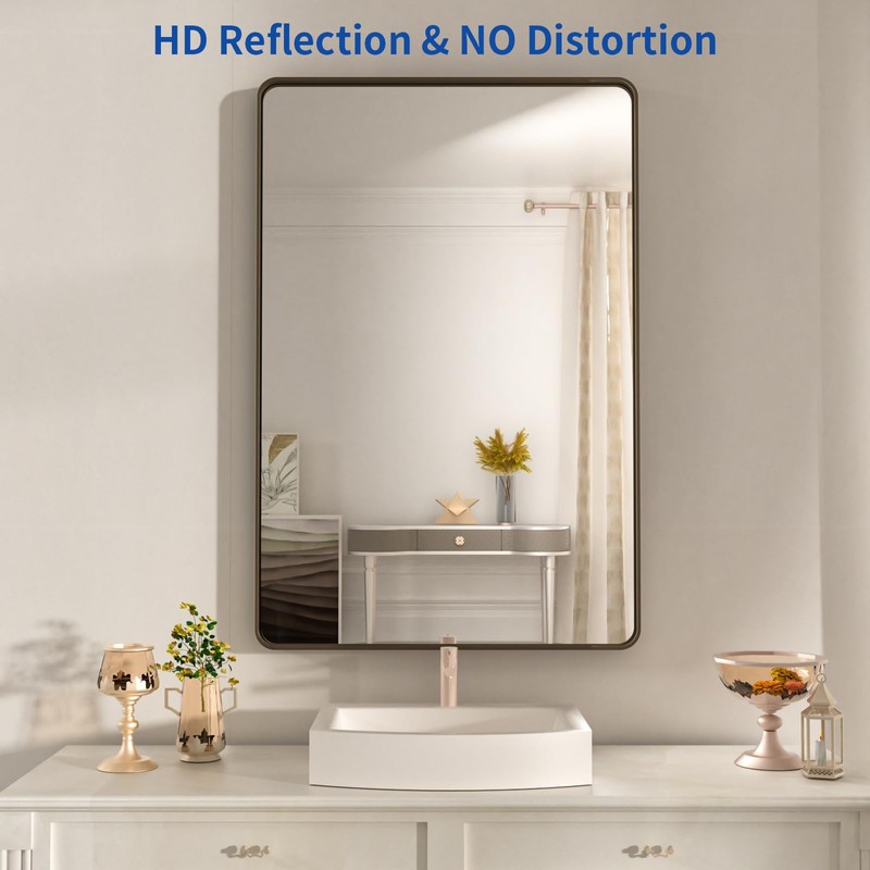 WEER 24x32 Inch Bronze Bathroom Mirror - Brushed Bronze Frame
