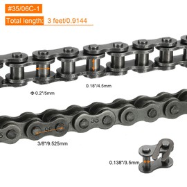sourcing map #35/06C-1 Roller Chain 3 Feet 3/8" Pitch Carbon Steel Roller Chains with Free Master Connector Link for Bicycles, Go-karts, 96 Links