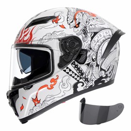 TRIANGLE Motorcycle Helmets Full face Helmet for Adults Men and Women Dual Visor with Internal Sunshield DOT Approved (Glossy White, X-Large)