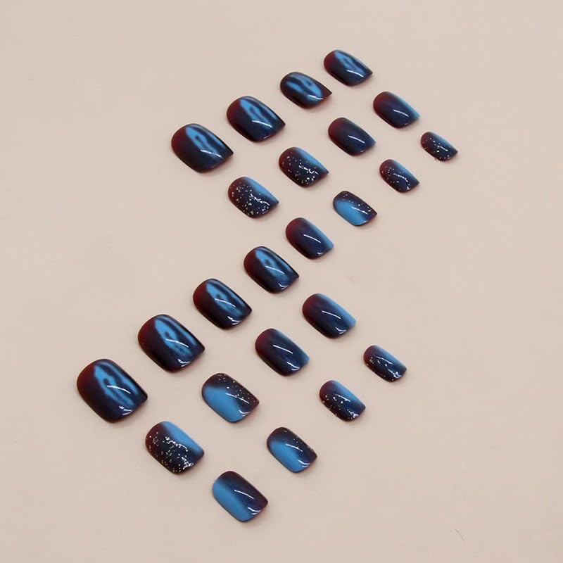 Resweky Short Medium Square False Nails French Print on Nails