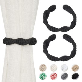Pretty Jolly 2 Pack Natural Cotton Rope Curtain Tiebacks Farmhouse Rustic Style Decorative Drape Tie Backs Spiral Braided Curtain Holdbacks for Home & Office Sheer/Light Weight Drapery (C-Black)