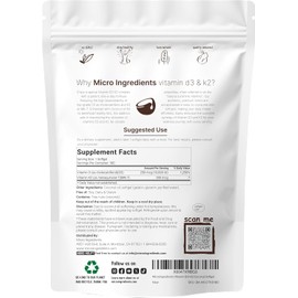 Micro Ingredients Vitamin D3 10,000 IU + K2 MK-7 200 mcg, 180 Softgels with Virgin Coconut Oil | 2-in-1 Vitamins D & K Complex | Extra Strength, Easy to Swallow, Non-GMO, Gluten Free