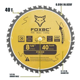 FOXBC 8-1/4 Inch Table Saw Blade 40 Tooth, Replacement for Freud Diablo D0840, DeWalt DWA181440 Finishing Circular Saw Blade, DeWalt DWE7485 Table Saw with 5/8" Arbor, Diamond Knockout