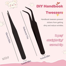 TORMEN 2 pcs Stainless Tweezers Set – Precision Straight and Curved Eyelash Crafting Jewelry Nail Sticker Electronics Tweezer for Women Kids(Black)
