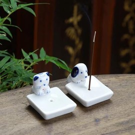 IKAAR 2pcs Ceramic Dog and Cat Incense Holder Stick Burner Ash Catcher for Counters, Meditation Room, Yoga, Home, Office