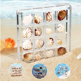 Artlunar 16 Grids Acrylic Display Box - Clear Shadow Box for Seashell, Rock, and Thimble Collection, Mini Trinket Shelf Organizer for Collectors