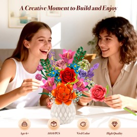 Flowers Bouquet Building Blocks Set - 19 Colorful Flower Building Set Rose, Lily, Peony, 1010 PCS DIY Artificial Botanical Collection for Adults Women Girls, Gift for Anniversary Birthday, Home Decor