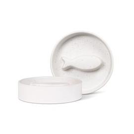 Fringe Studio "Speckled Fish Bone Small Ceramic Cat Bowl, Slow Feeder Pet Bowl (5" Diameter x 1.25" H, 5.5 fl.oz.), PetShop Collection (780SM001)
