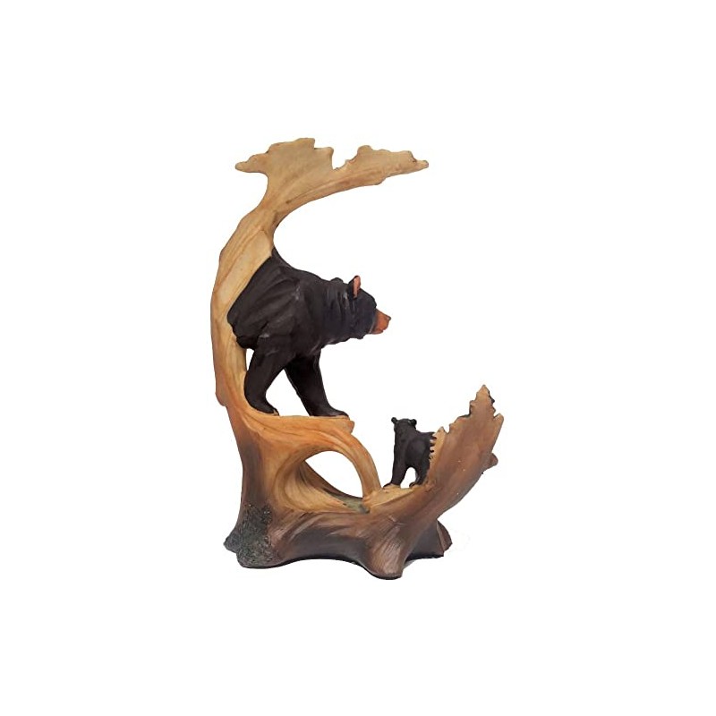 Black Bear Decor Carved Log Look Figurine of Bear and