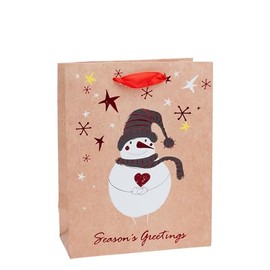 Boston International Gift Bag Christmas Holiday Gifting Paper Bags with Handles, Medium, Seasons Greeting Snowman