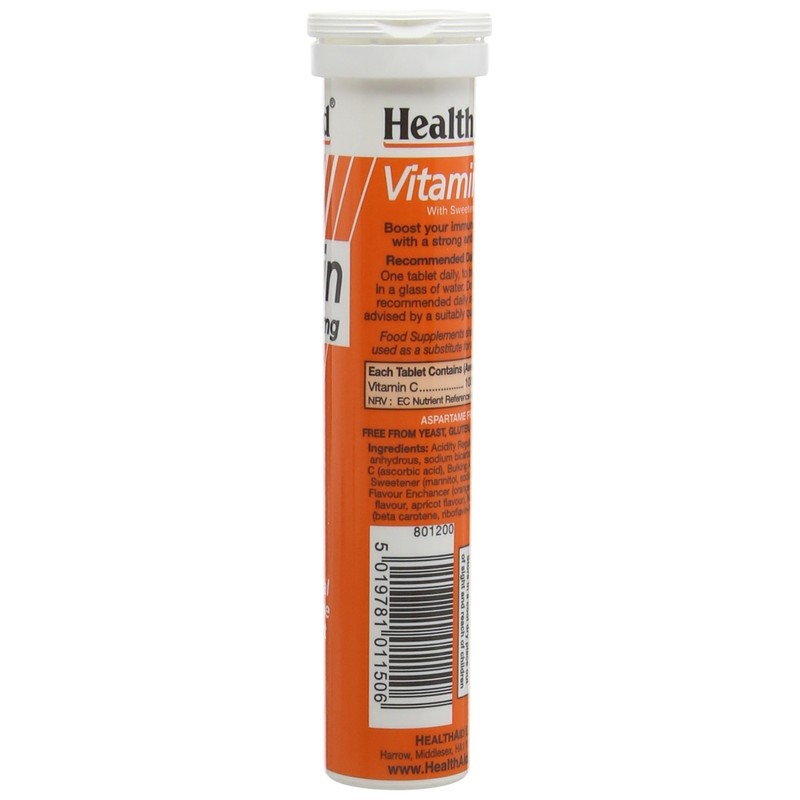 HealthAid Vitamin C Orange Flavour Vegetarian Effervescent 1000mg 20 Tablets,