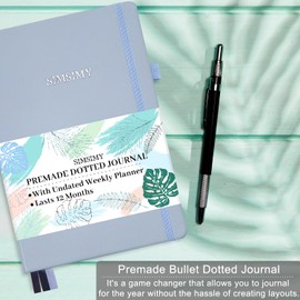SIMSIMY Premade Bullet Dotted Journal with Undated Weekly Monthly Planner, Pre-made Dot Grid Journaling Aesthetic Notebook for Goals Gratitude Budget Exercise Habits Mood Sleep Tracker - 12 Month