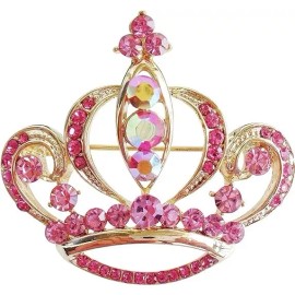 Navachi Gold Plated Multicolor Crystal Royal Crown Brooch Pins