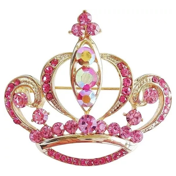 Navachi Gold Plated Multicolor Crystal Royal Crown Brooch Pins