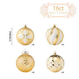 16Pcs Christmas Ball Ornaments Set, 3.15" Shatterproof Christmas Ornaments, Luxury Glitter Hanging Ornaments for Christmas Tree, Xmas Holiday, Party, Wedding (Gold)