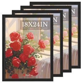 KissNow 18x24 Poster Frame 4 Pack, Black Solid Wood Picture Frame with Polished Plexiglass, Wall Hanging