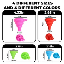KOLIBROX Foldable Silicone Kitchen Funnel - Easy to Carry - Heat Resistant, Non-Toxic & Odorless Wide Mouth Food Grade Gadget - Perfect for Transferring Liquid, Powder & Dry Ingredients | Set of 4