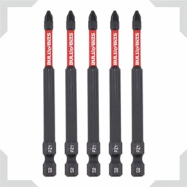 5X Bull Bits 90mm PZ1 Impact Screwdriver Bits Set – Pozi Pozidriv, Shock Zone, S2 Steel, Torsion Zone