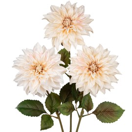 3Pcs White Artificial Dahlia Flowers Fall Fake Flower Silk Flowers with Long Stem 28" Floral Arrangements Bouquets Autumn Faux Dahlias Flowers for DIY Wedding Party Centerpieces Home Decor