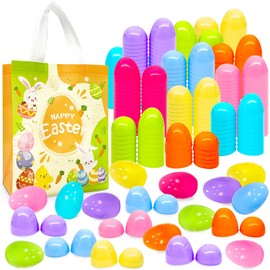 Aviski 200Pcs 3.15inch Colorful Easter Plastic Eggs for Kids Egg Hunt Basket Bag Empty Stuffers Fillers with 2pcs Cute Non Woven Bags, Toys Filling Treats and Easter Theme Party Supplies Favor