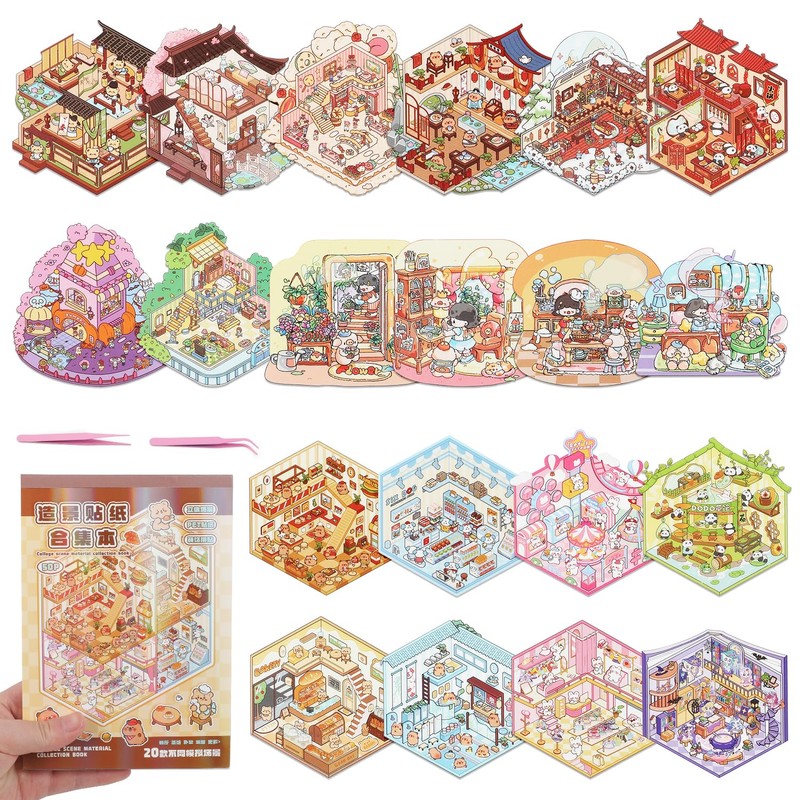 KIPEREE 20 Sets DIY 3D Scene Sticker Book – Creative