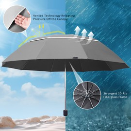 BAODINI Extra Large Compact Umbrella Golf Size 54 inch arc Vented Canopy UV Protection Manual Open Close Umbrella for Rain Sun and Wind
