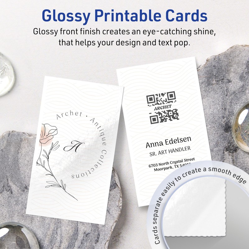 Avery Printable Rectangle Business Cards, Sure Feed Technology, 2" x