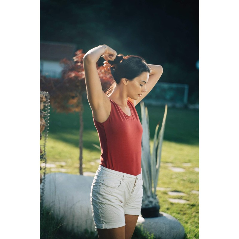 Evoni Women's Cotton, Sleeveless, Opaque Tank Top - bordeaux, size:
